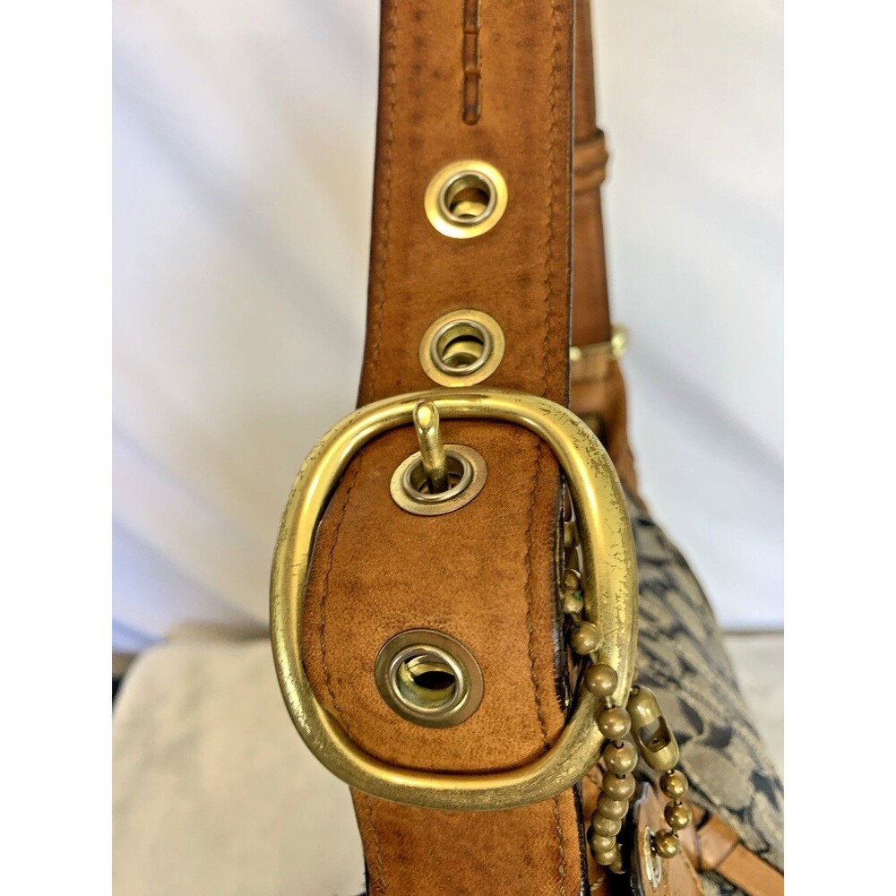 COACH Bleecker Denim 11781 Vachetta Leather Floral Applique Duffle Bag RARE - Picture 7 of 17